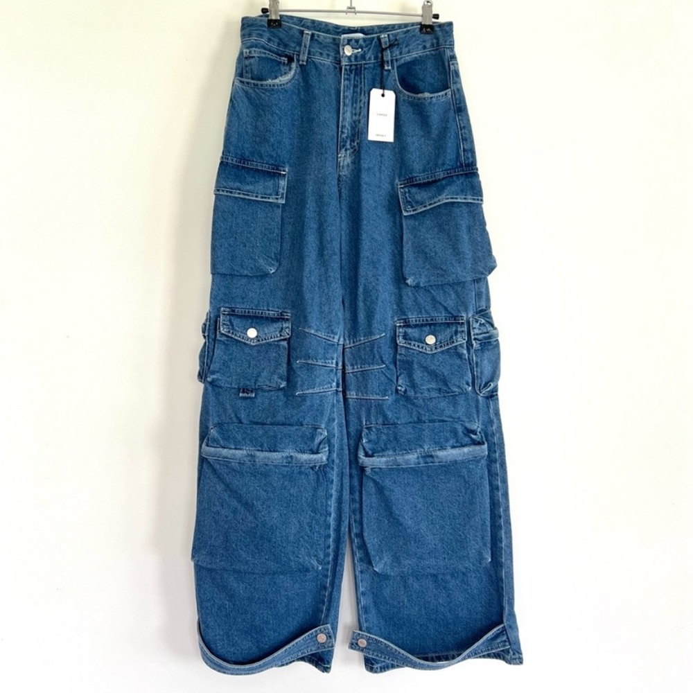 Forever 21 baggy wide leg cargo denim jeans medium NEW WITH TAGS